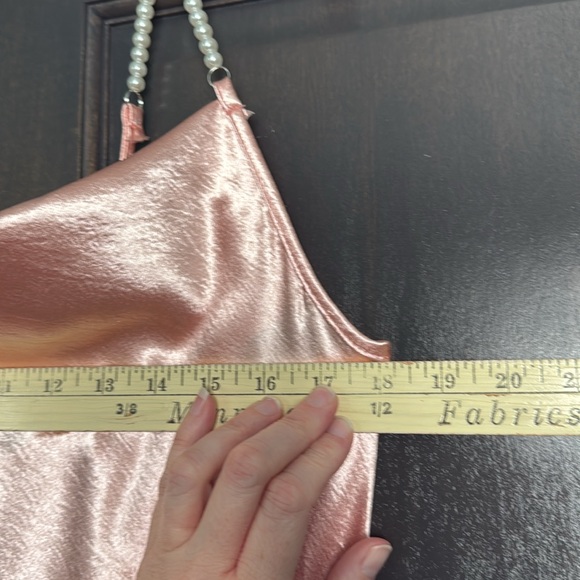 BEBE NWT HAMMERED SATIN COWL NECK PEARL STRAP MAXI DRESS pearl straps Size Large - Picture 10 of 11